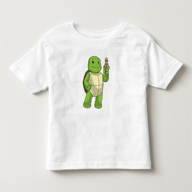Turtle at Chess with Chess biet Pawn T Shirt (Framsida)