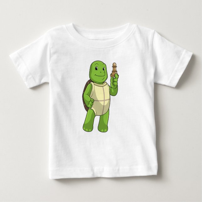 Turtle at Chess with Chess biet Pawn T Shirt (Framsida)