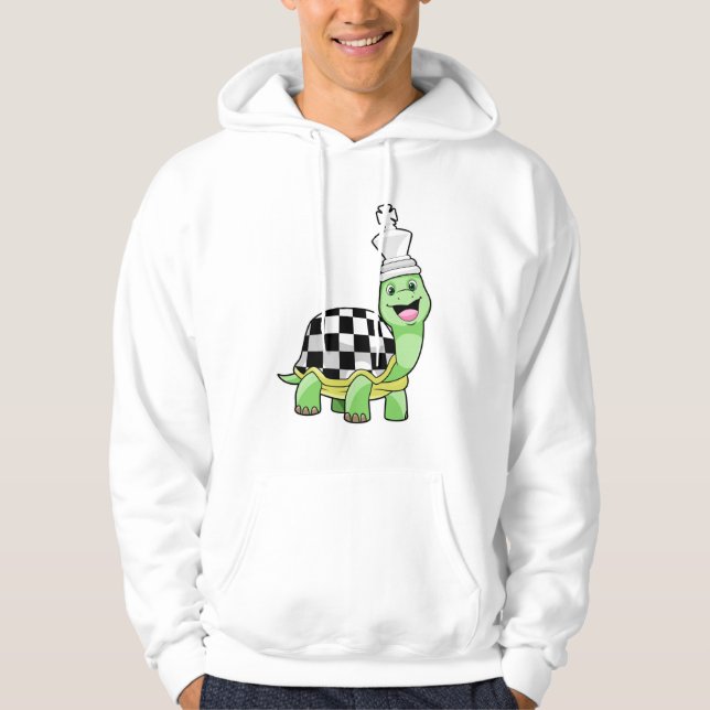 Turtle at Chess with Chess board & Kung Hoodie (Framsida)