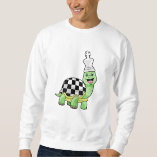 Turtle at Chess with Chess board & Kung Lång Ärmad Tröja
