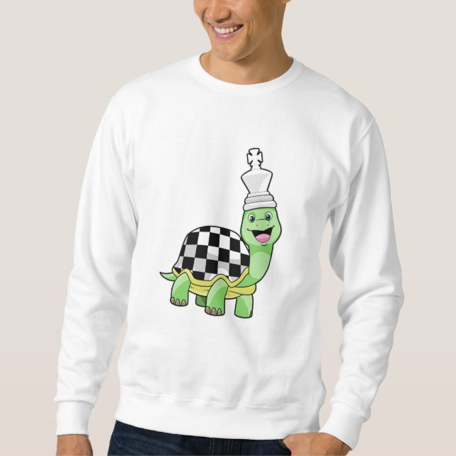 Turtle at Chess with Chess board & Kung Lång Ärmad Tröja (Framsida)