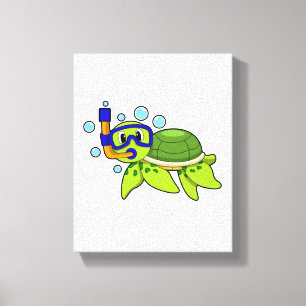 Turtle at Diving with Snorkel Canvastryck