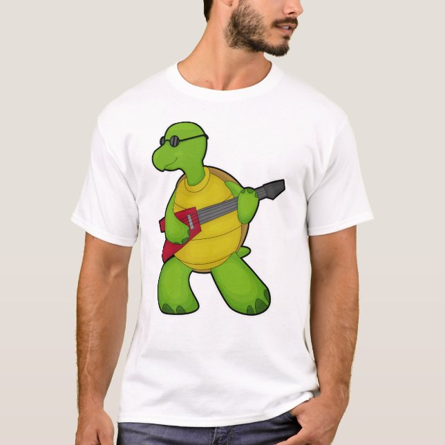 Turtle at Music with Guitar & Sunglasses T Shirt (Framsida)