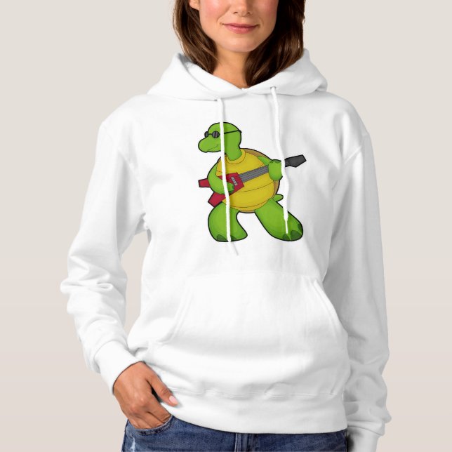 Turtle at Music with Guitar & Sunglasses T Shirt (Framsida)