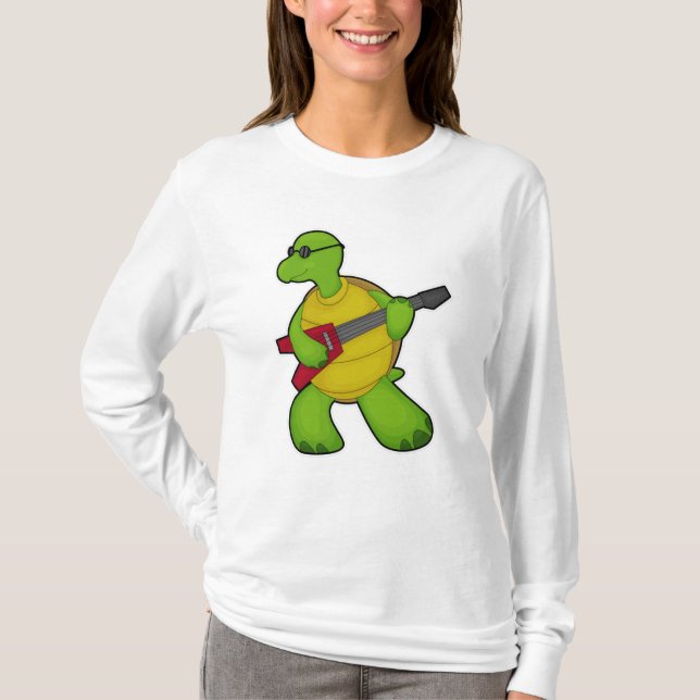 Turtle at Music with Guitar & Sunglasses T Shirt (Framsida)