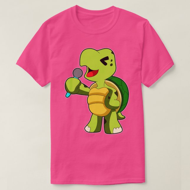Turtle at Singing with Microphone T Shirt (Design framsida)
