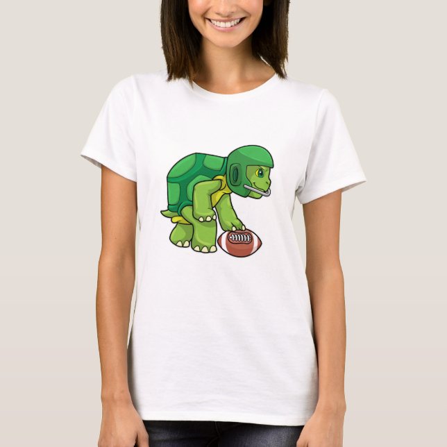 Turtle at Sports with Football & Helmet T Shirt (Framsida)