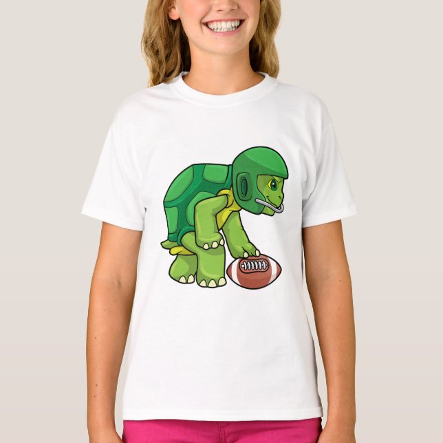 Turtle at Sports with Football & Helmet T Shirt (Framsida)