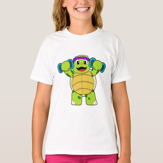 Turtle at Strength Training & Dumbbells T Shirt (Framsida)