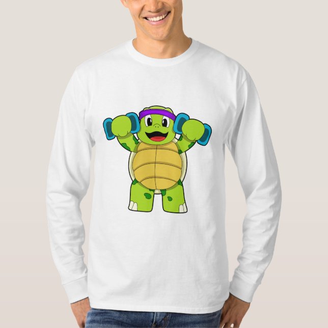 Turtle at Strength Training & Dumbbells T Shirt (Framsida)