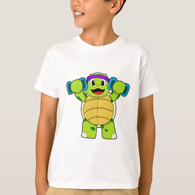 Turtle at Strength Training & Dumbbells T Shirt (Framsida)