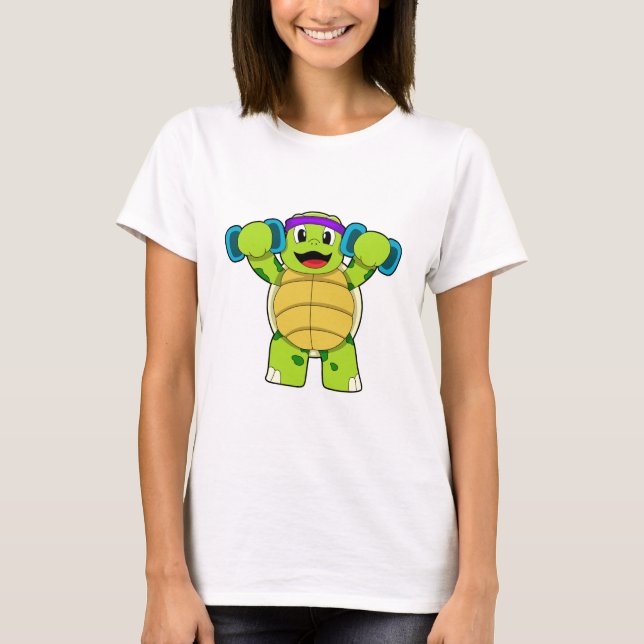 Turtle at Strength Training & Dumbbells T Shirt (Framsida)