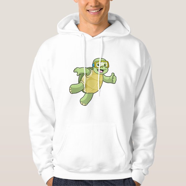 Turtle at Swimming with Swimming goggles Hoodie (Framsida)