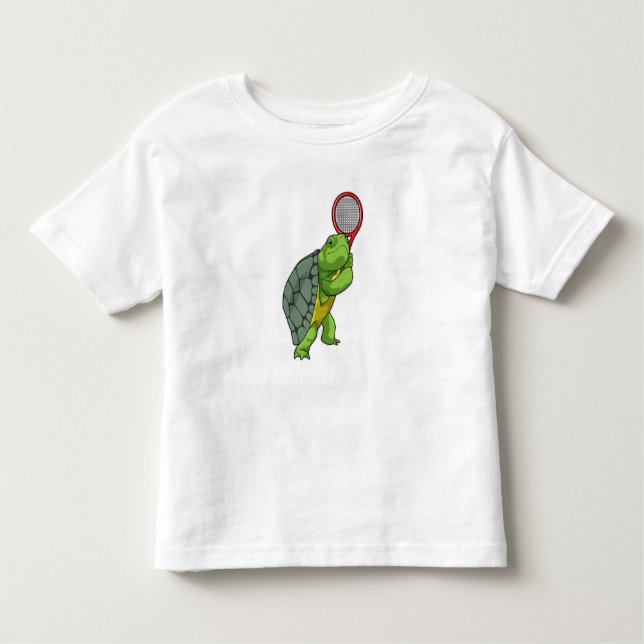 Turtle at Tennis with Tennis racket T Shirt (Framsida)