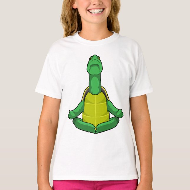Turtle at Yoga Meditation T Shirt (Framsida)