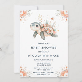 Turtle Baby Shower för Blommigt av ljus Inbjudningar