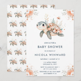 Turtle Baby Shower för Blommigt av ljus Inbjudningar