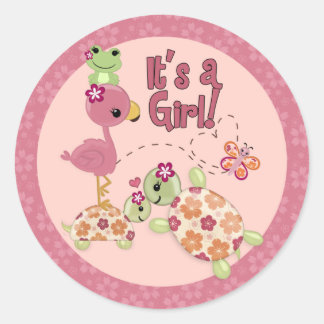TURTLE Baby Shower-Gång på en dammrund dekal Runt Klistermärke