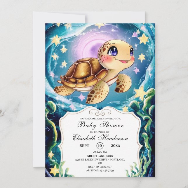 Turtle Baby Shower Inbjudningar (Framsida)