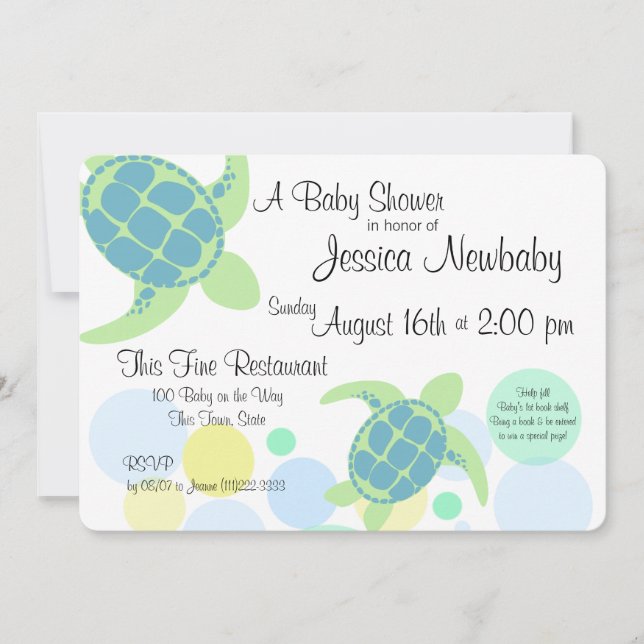 Turtle Baby Shower Inbjudningar (Framsida)