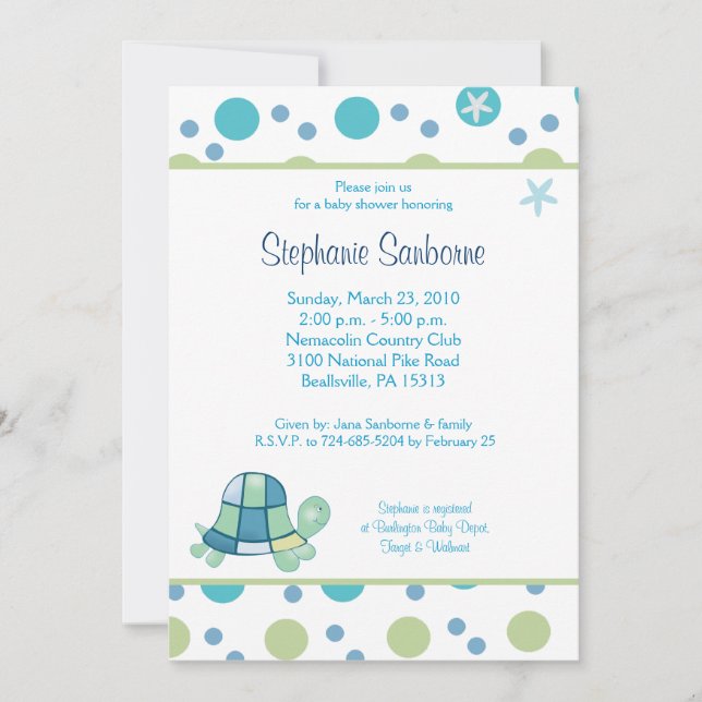 Turtle Bay 5x7 Trendig Mod Dot Baby Shower Inbjudningar (Framsida)