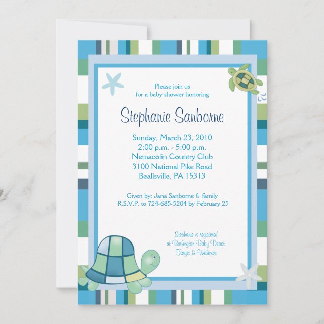 Turtle Bay Blue Rand Boy/Girl Baby Shower 5x7 Inbjudningar (Framsida)