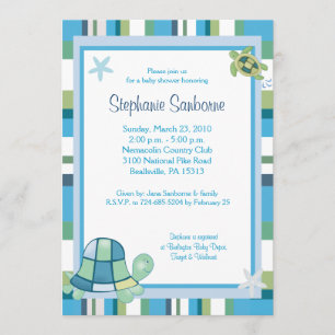 Turtle Bay Blue Rand Boy/Girl Baby Shower 5x7 Inbjudningar
