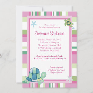 Turtle Bay Rosa Randig Flicka Baby Shower 5x7 Inbjudningar