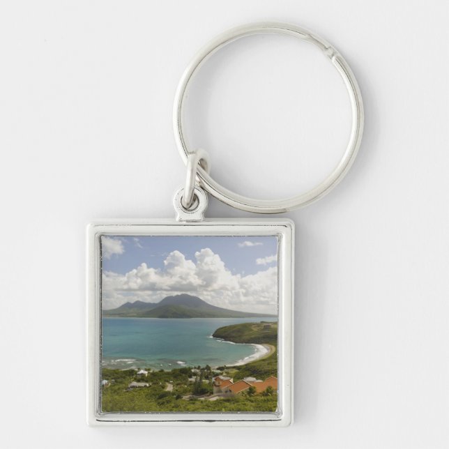 Turtle Beach, sydöstra halvön, St Kitts, Fyrkantig Silverfärgad Nyckelring (Framsidan)