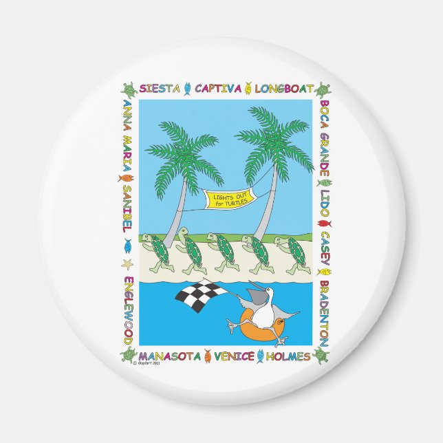 Turtle Beacher - Floridas Bukt Kusten Magnet (Framsidan)