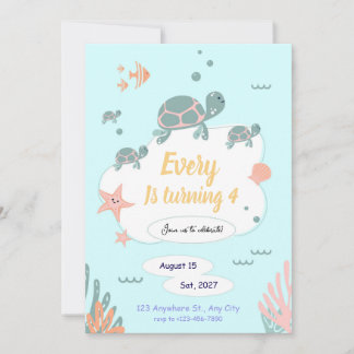 Turtle Birthday invitation under the sea invite Inbjudningar