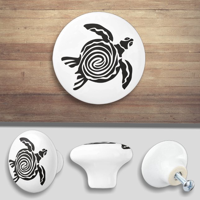 Turtle Black and White Silhouette Knopp (Skapare uppladdad)