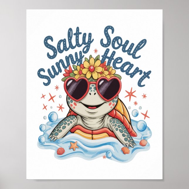 Turtle Blommigt Summer Beach Poster (Framsidan)