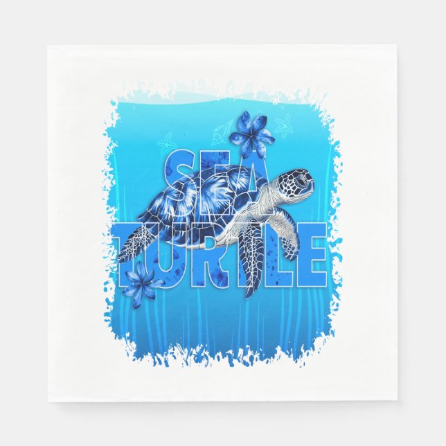 Turtle Blue Sea Square Pappersservett (Framsidan)