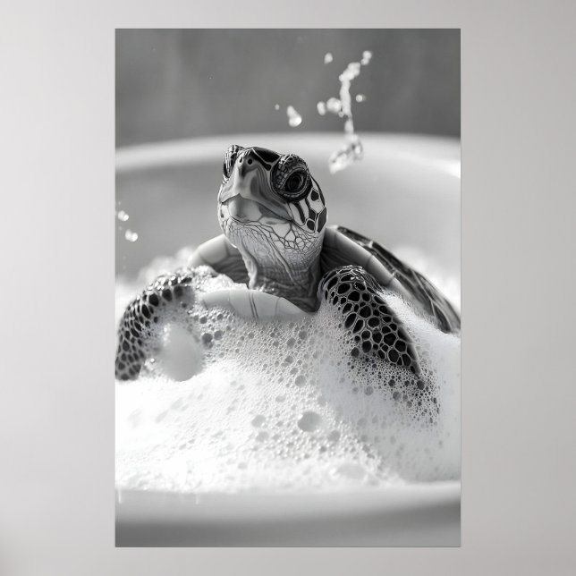 Turtle Bubble Bath Print, Funny Bathroom Animal Poster (Framsidan)