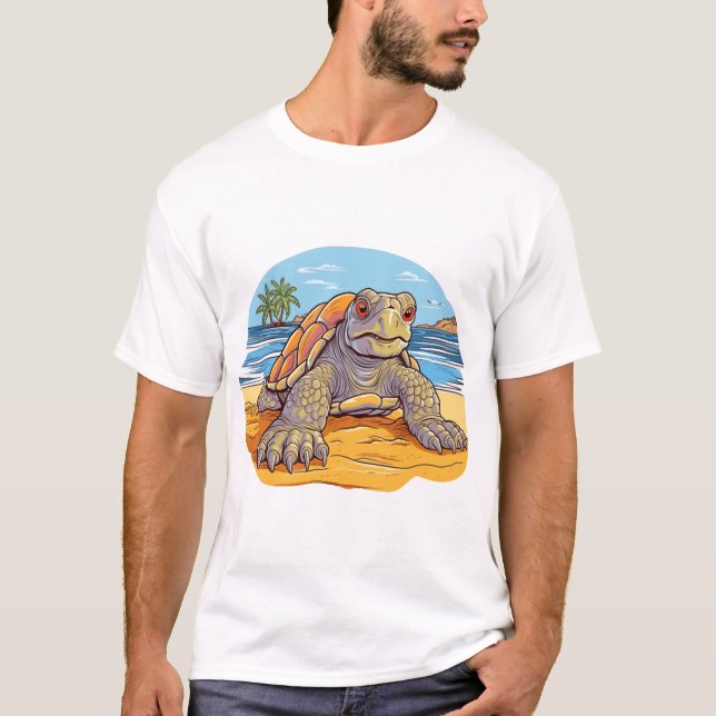 Turtle Cartoon beach T Shirt (Framsida)