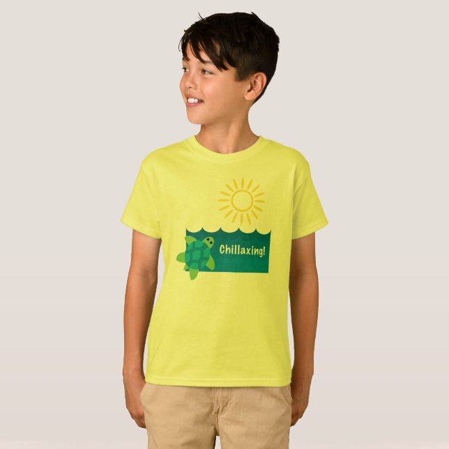 Turtle Chillaxing Design - Kids Basic T-Shirt (Hel framsida)