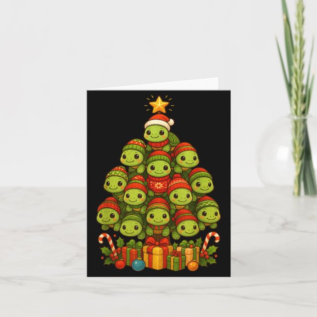 Turtle Christmas Tree Funny Turtle Xmas  Kort (Framsida)