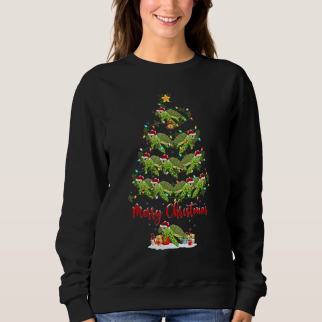 Turtle Christmas Tree Lights Santa Turtle Xmas T Shirt (Framsida)