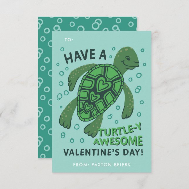 Turtle Classroom Valentines Exchange Card Inbjudningar (Fram/baksida)