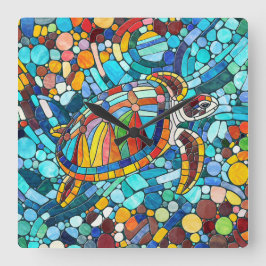 Turtle Colorful mosaic art Fyrkantig Klocka