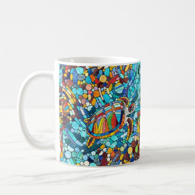Turtle Colorful mosaic art Kaffemugg (Vänster)
