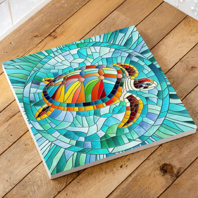Turtle Colorful mosaic art Kakelplatta (Skapare uppladdad)