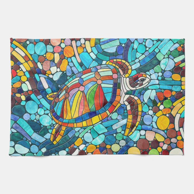 Turtle Colorful mosaic art Kökshandduk (Horisontell)
