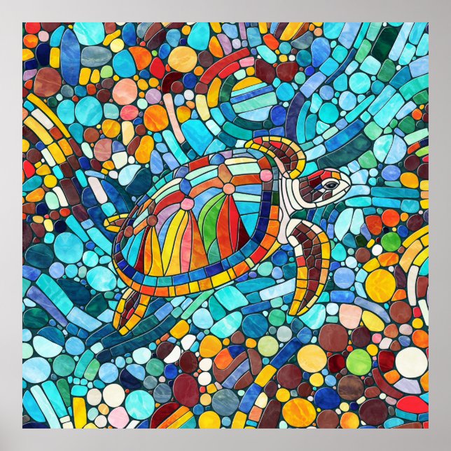 Turtle Colorful mosaic art Poster (Framsidan)
