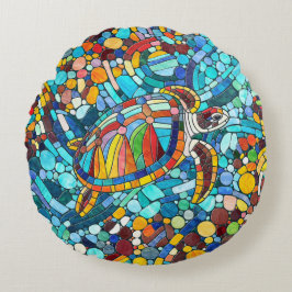 Turtle Colorful mosaic art Rund Kudde