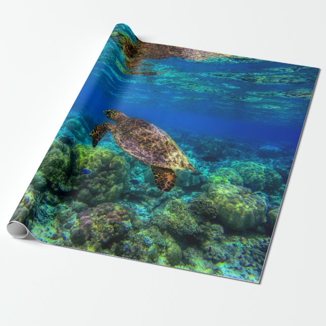 Turtle Coral för tropisk sjön Presentpapper (Utrullad)