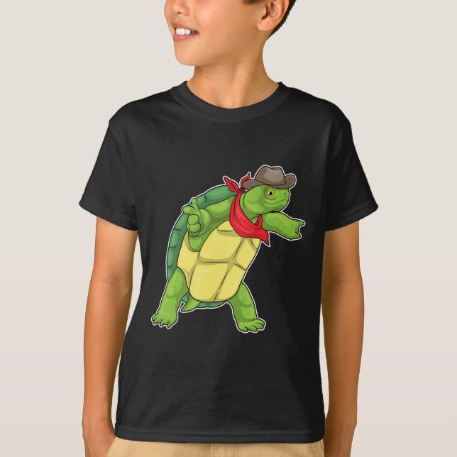 Turtle Cowboy Cowboyhatt T Shirt (Framsida)
