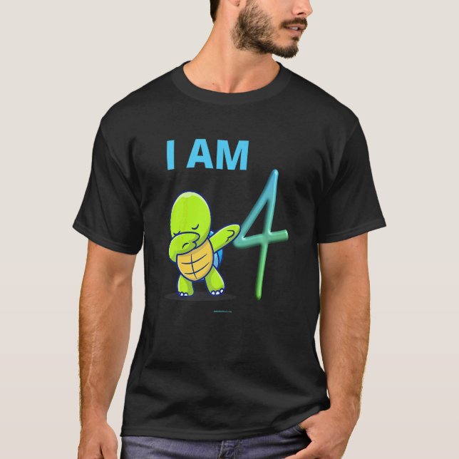 Turtle Dabbing Birthday 4 Years Old T Shirt (Framsida)