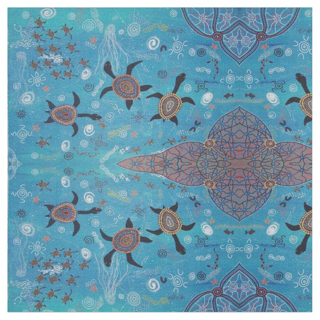 Turtle Dreaming Aboriginal Design Fabric Tyg (Närbild)